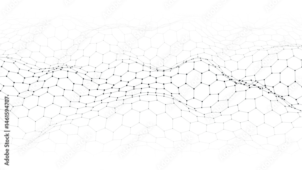 Poster digital hexagon dynamic wave of particles. abstract white futuristic background. big data visualizat
