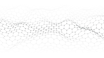 Digital hexagon dynamic wave of particles. Abstract white futuristic background. Big data visualization. Vector illustration.