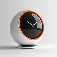 Modern Spherical Clock With Orange Accent On A White Background High Resolution Images