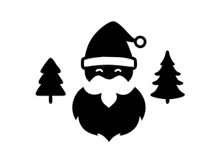 Santa Claus Face with Christmas Trees Silhouette