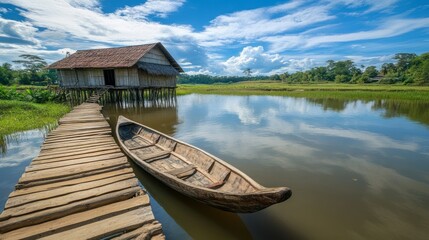 Obraz premium Rustic House on a Pond