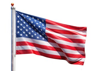Fototapeta premium Macro Photography: Realistic Blank Flag, Isolated White Background, High-Resolution Image, Fabric Texture, Empty Banner, Close-up Detail, Studio Shot, Clean Background, Detailed View