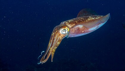 Speckled Squid Swimming in Deep Blue Ocean Water