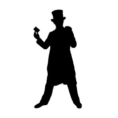 Illusionist silhouette, magician - vector illustration