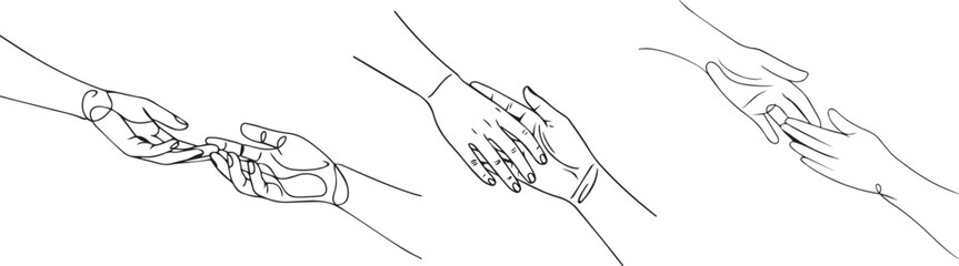 Fototapeta premium Touching Hands, a Single Line Drawing of Connection