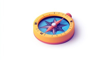 Isometric compass pointing north, white background, navigation concept, website illustration