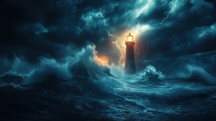 Lighthouse storm ocean night hope guidance
