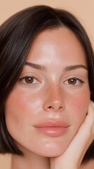 Obraz premium close up of beautiful woman with healthy skin, happy and and nurturing her skin.