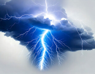Dramatic lightning strike piercing dark storm clouds.  A powerful image representing energy, power, and the forces of nature. Ideal for weather reports, power concepts, or dramatic backgrounds.