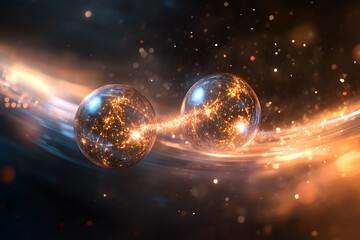 Conceptual Illustration of Quantum Entanglement with Spacial Background black background
