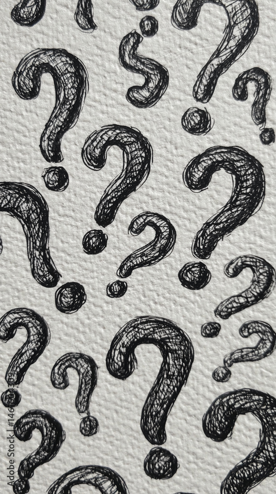 Poster Hand-drawn question marks on textured background, creating a pattern representative of inquiry, doubt, and uncertainty