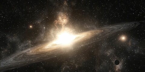 Fototapeta premium Peaceful outer space view with galaxies, stars, and planetary rings floating in harmony