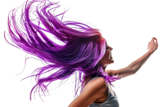Woman Dancing with Vibrant Purple Hair
