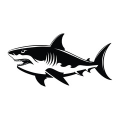 Fototapeta premium Shark attacking isolated vector black silhouette