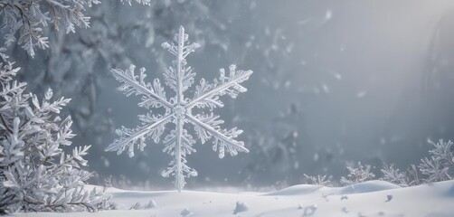 Refined snowy backdrop with intricate snowflake border, varying sizes,  delicate,  ornate,  winter scene