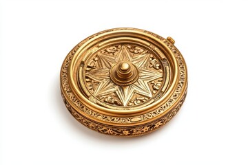 Ornate golden round box on white