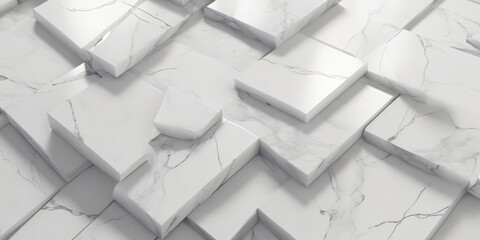 3D White Marble Cubes with Subtle Veins