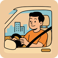 Happy Man Driving Car