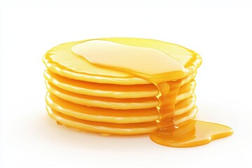 Pancake stack with dripping honey on White background