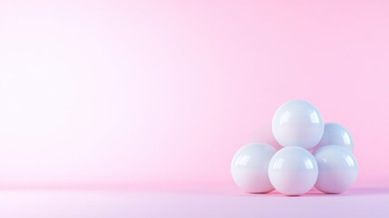 Pastel pink background with clustered white spheres