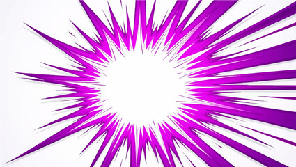 Vibrant English violet and crisp white radial speed lines radiate from the center of the image, forming a dynamic, comic-inspired burst effect with a prominent blank circular space at its core, all 