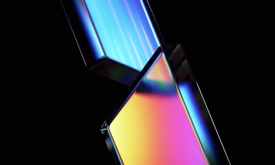 Plakat Abstract geometric blocks on black background, 3d render