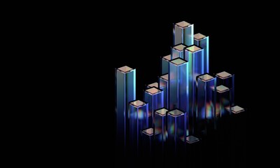 Abstract geometric blocks on dark background, 3d render