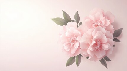 Fototapeta premium Delicate pink roses arranged elegantly, soft pastel background, perfect for wedding invitations or romantic themes.