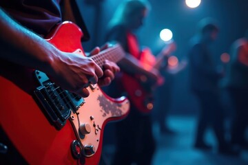 Obraz premium Close-up shot of musical instruments on stage, performance, microphone
