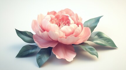 Pink peony blossom, soft lighting, white background, floral design