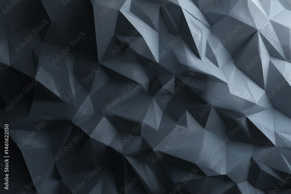 Poster Dark gray textured polygonal surface, abstract geometric pattern, creating a depth and shadow effect, ideal for background or design element