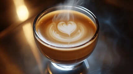 Warm latte art creating a heart shape.