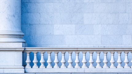 Fototapeta premium Elegant marble wall with decorative balustrade, showcasing architectural beauty in soft light