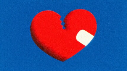 Fototapeta premium heart with crack and bandaid, healing, recovery from illness, injury or bereavement.