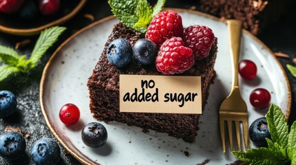 Indulgent sugar-free chocolate cake with fresh berries for a healthy dessert experience