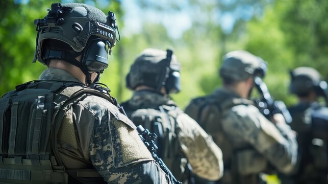 Swat team strategy and preparation for tactical mission outdoors - Powered by Adobe