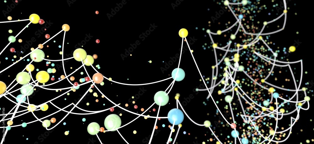 Aufkleber Abstract background with colorful dots and lines, representing connection and network.