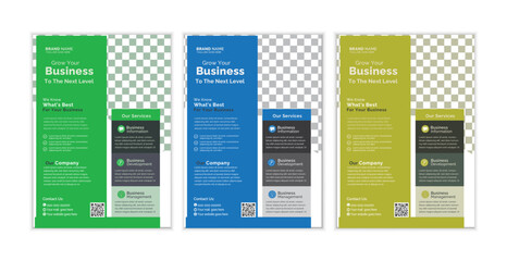 a bundle of 3 templates business flyer design, in blue color, and modern design,marketing,medical proposal, promotion, advertise, publication and editable vector template design.
