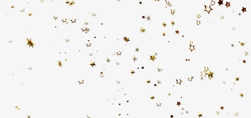 Sparkling gold stars falling on white background. Perfect for holidays, celebrations, and wishes.