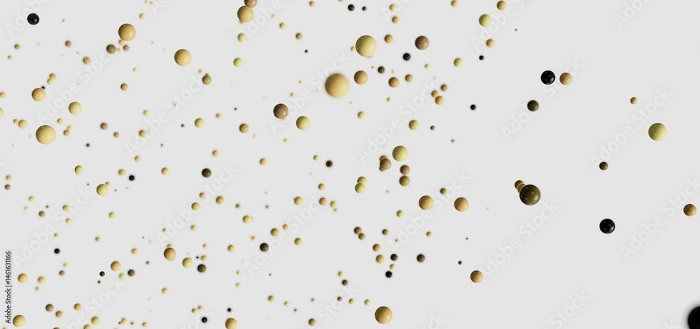 Aufkleber Abstract background image featuring numerous beige and black spheres floating on a white backdrop. Ideal for presentations or design projects.