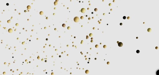 Abstract background image featuring numerous beige and black spheres floating on a white backdrop. Ideal for presentations or design projects.