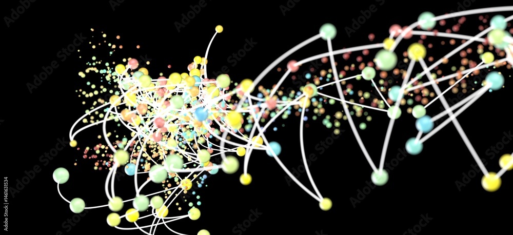 Poster Stock photo of abstract colorful network connection with dots and lines. Perfect for technology, science, and communication concepts.