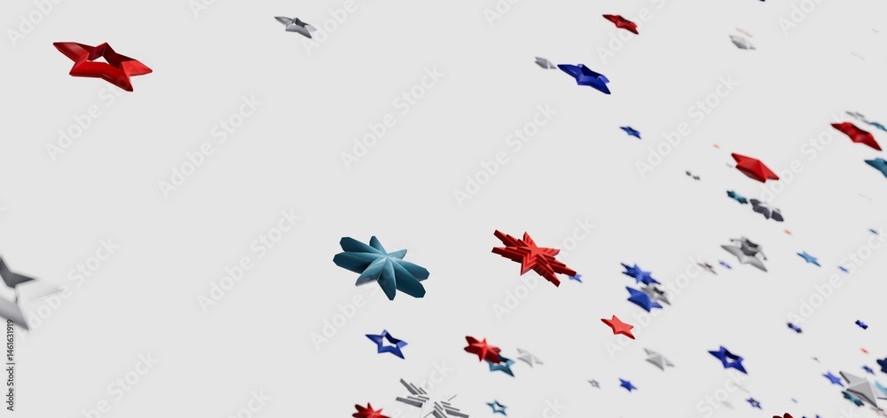 Poster abstract background of colorful stars falling on white. ideal for festive designs.
