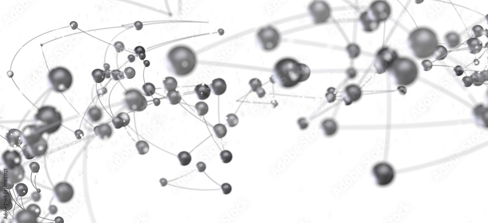 Poster Stock photo of abstract network connection with gray spheres and thin lines. Ideal for technology, communication, and connection concepts.