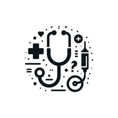 Stethoscope Medical Vector Icon Silhouette Minimalist Logo Design