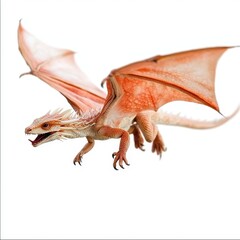 Majestic orange dragon soaring high in sky.