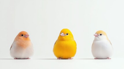 Three small birds in varying shades of color