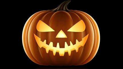 Naklejka premium Illuminated pumpkin carving with an eerie Halloween face.