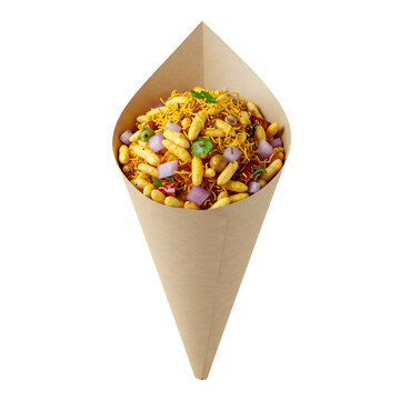 Kolkata Street‑Style Jhal Muri with Paper Cone and Spice &ndash; Crunchy Rice Snack Illustration