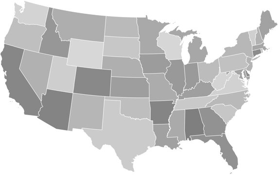 Contiguous United States vector map with state boundaries (Albers equal area conic projection, PPT-compatible & fully editable)